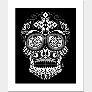 mexican skull in sugar death ecopop with mexican floral patterns Posters and Art